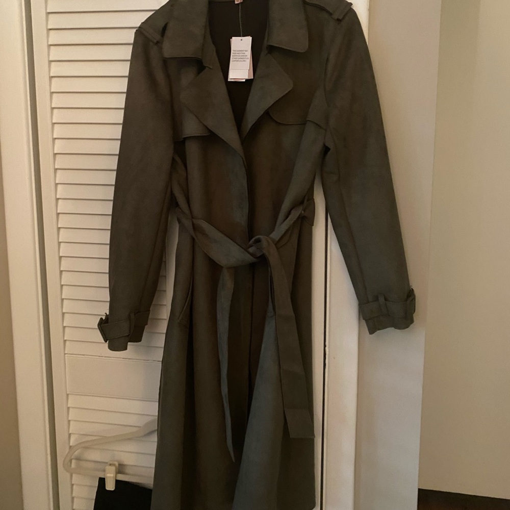 Faux leather/suede long jacket